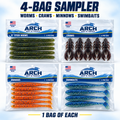 4 Bag Sampler (1 of Each: Worms, Craws, Swimbaits, Minnows)
